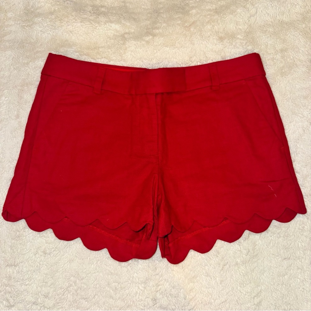 J. Crew Red High Waist Shorts with Scalloped Hem